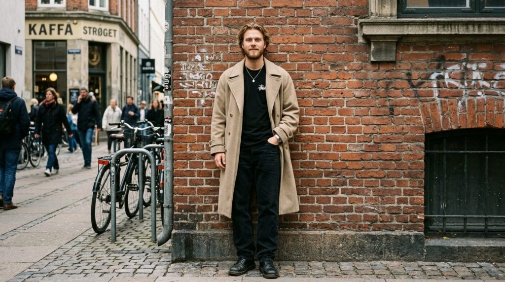 Authentic street style photography of a young Scandinavian m