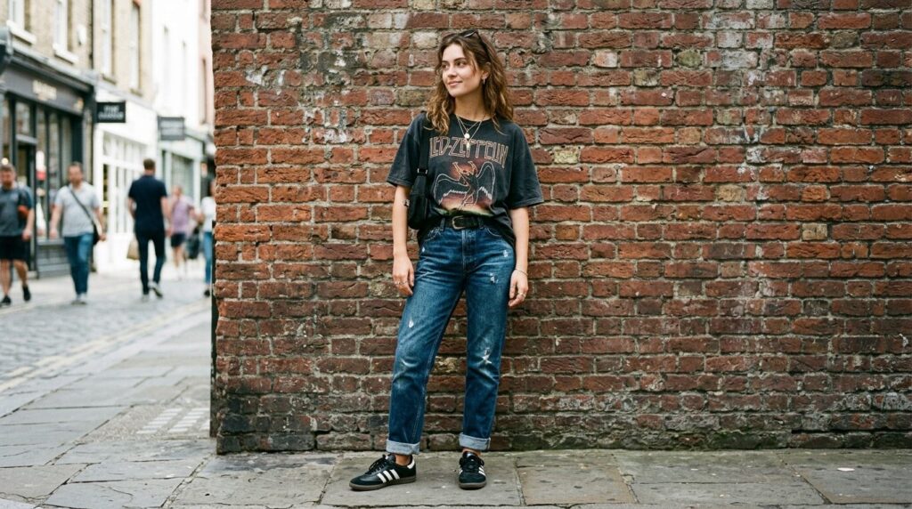 Fashion lifestyle photography of Adidas Samba sneakers style